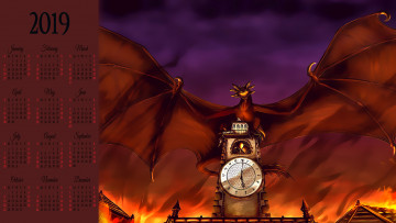 Картинка календари фэнтези существо крылья часы