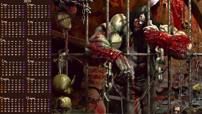 Обои картинки фото календари, фэнтези, существо, кровь, монстр