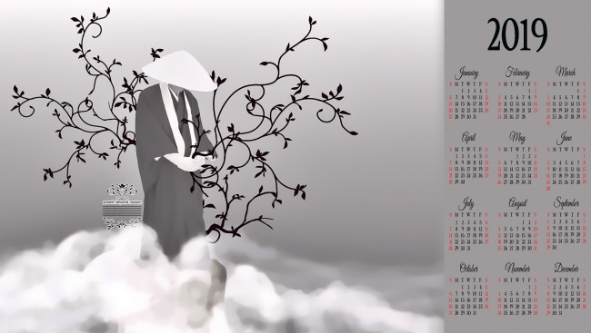 Обои картинки фото календари, рисованные,  векторная графика, человек, шляпа, узор, фон