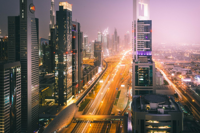 Обои картинки фото города, дубай , оаэ, дубай, вечер, улица, огни