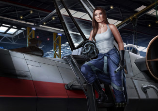 Картинка фэнтези _star+wars девушка фон взгляд униформа самолет