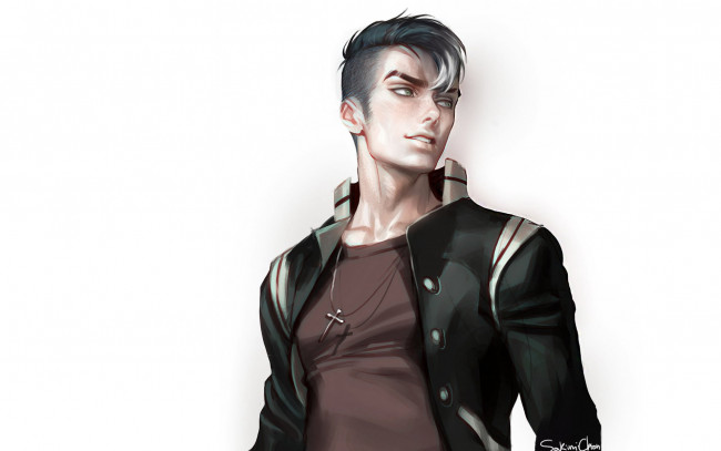 Обои картинки фото рисованное, люди, парень, крестик