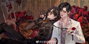 Картинка рисованное кино +мультфильмы ван ибо сяо чжань роли пистолет поводок розы