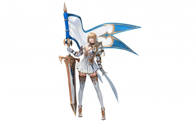 Обои картинки фото фэнтези, девушки, девушка, оружие, знамя