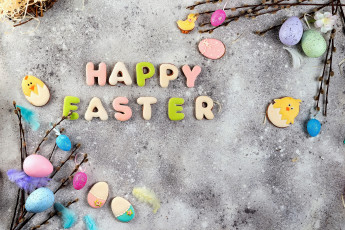 Картинка праздничные пасха яйца верба перья