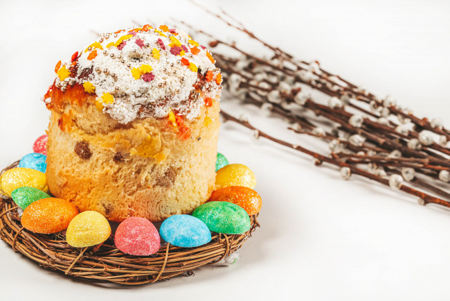 Обои картинки фото праздничные, пасха, кулич, ветки