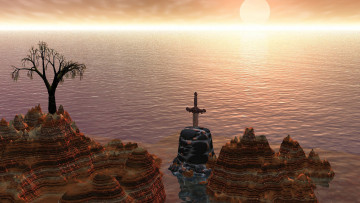 Картинка 3д+графика природа+ nature вода меч