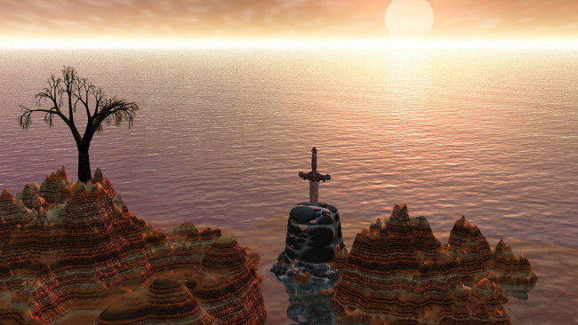 Обои картинки фото 3д графика, природа , nature, вода, меч