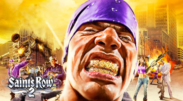 обоя видео игры, saint`s row 2, город, люди, бандиты, лицо, зубы