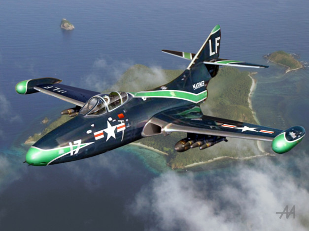 Обои картинки фото f9f, panther, авиация, 3д, рисованые, graphic