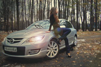 Картинка автомобили авто девушками осень девушка мазда