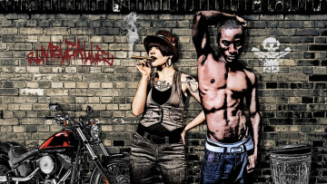 Картинка рисованные люди мотоцикл