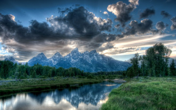 Картинка природа реки озера горы вода деревья тучи