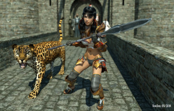 Картинка 3д графика amazon амазонки девушка леопард оружия