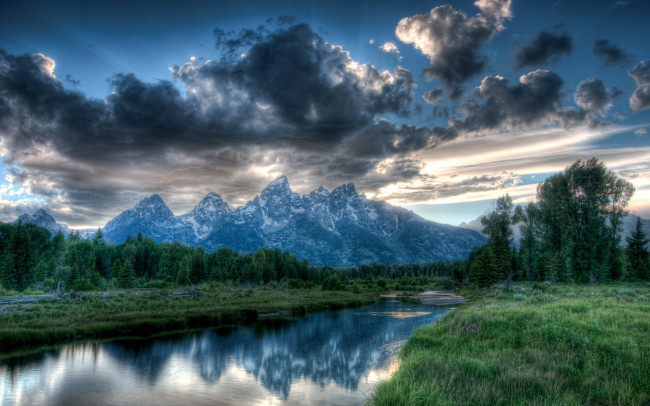 Обои картинки фото природа, реки, озера, горы, вода, деревья, тучи