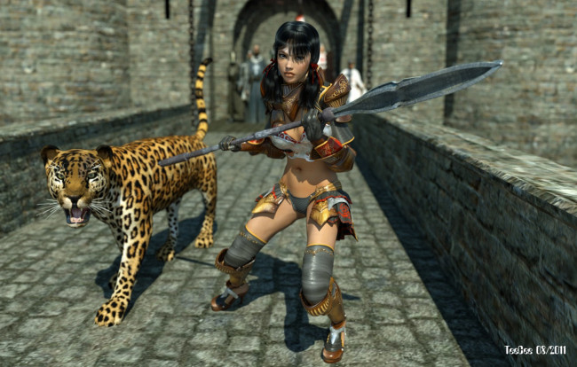 Обои картинки фото 3д, графика, amazon, амазонки, девушка, леопард, оружия