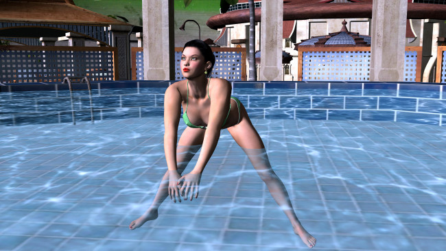 Обои картинки фото 3д, графика, people, люди, девушка, бассейн, вода