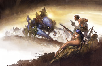 Картинка фэнтези люди иной мир оружие оборона солдаты существа