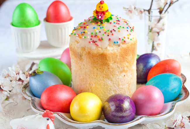 Обои картинки фото праздничные, пасха, кулич, яйца