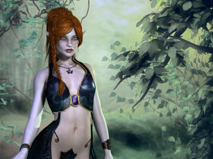 Картинка 3д+графика эльфы+ elves взгляд рыжая эльфийка фон