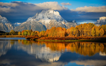 Картинка природа реки озера сша штат вайоминг национальный парк гранд-титон oxbow bend утро осень