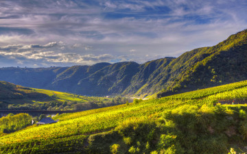 Картинка природа горы германия ediger-eller река канал поля плантации