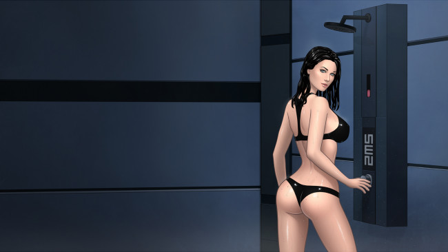 Обои картинки фото рисованное, люди, mass, effect, miranda, lawson, душ, грудь, попа, девушка