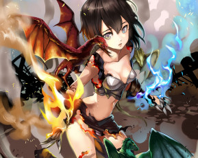 Картинка аниме животные +существа девушка