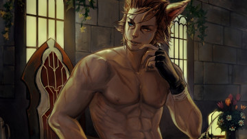 Картинка фэнтези существа кубики прес парень тело ушки