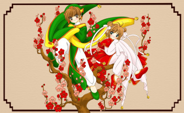 Картинка аниме card+captor+sakura девушки взгляд фон сакура