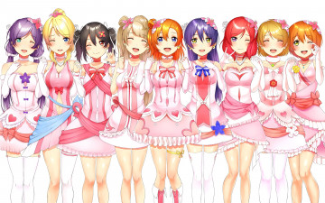 Картинка аниме love+live +school+idol+project девушки взгляд фон