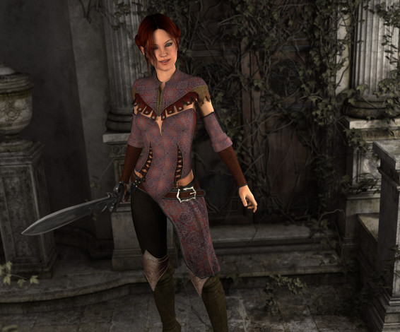 Обои картинки фото 3д графика, фантазия , fantasy, девушка, фон, взгляд