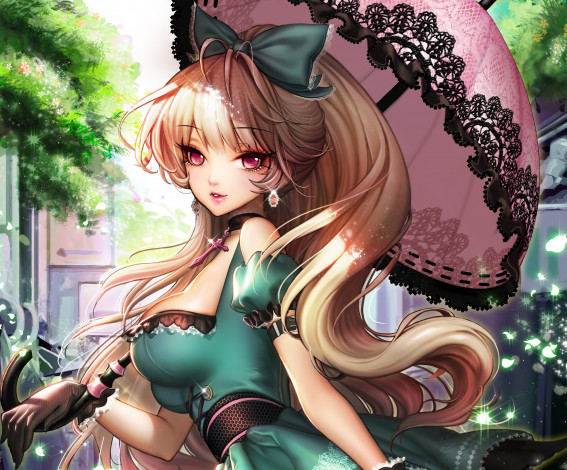 Обои картинки фото аниме, furyou michi gang road, девушка, зонт