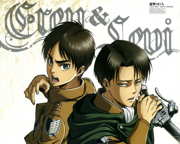 Обои картинки фото аниме, shingeki no kyojin, эрен, леви