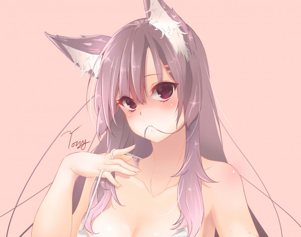 Обои картинки фото аниме, животные,  существа, девушка