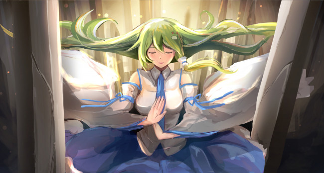 Обои картинки фото аниме, touhou, untsue, kochiya, sanae