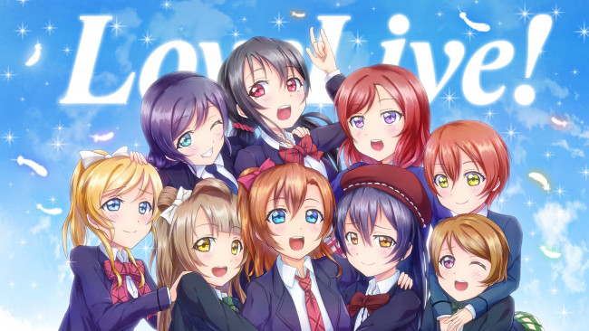 Обои картинки фото аниме, love live,  school idol project, взгляд, девушки, фон