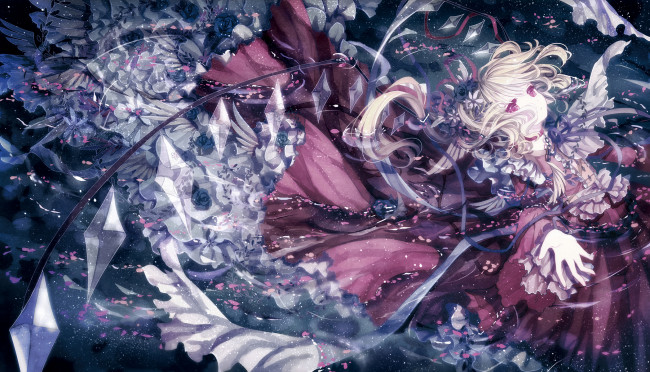 Обои картинки фото аниме, touhou, yasato, flandre, scarlet