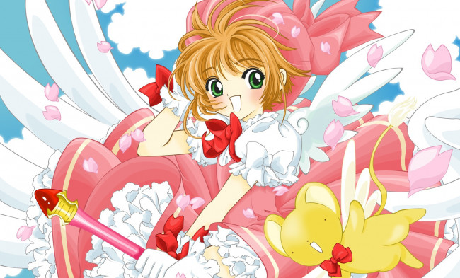 Обои картинки фото аниме, card captor sakura, фон, взгляд, девушка