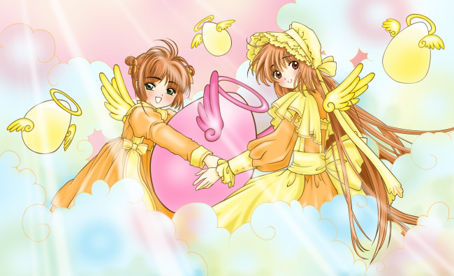 Обои картинки фото аниме, card captor sakura, фон, взгляд, девушки