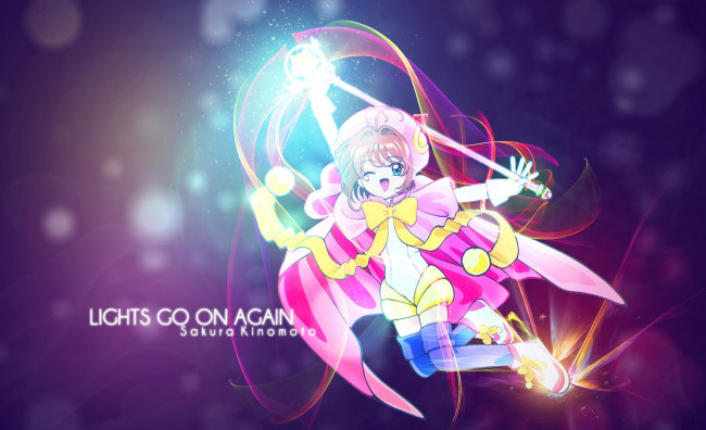 Обои картинки фото аниме, card captor sakura, взгляд, фон, девушка