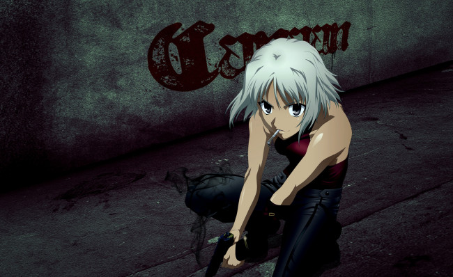 Обои картинки фото аниме, canaan, взгляд, фон, девушка