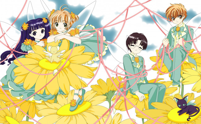 Обои картинки фото аниме, card captor sakura, взгляд, фон, девушки
