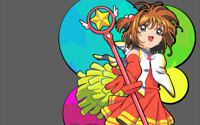 Обои картинки фото аниме, card captor sakura, взгляд, девушка, фон