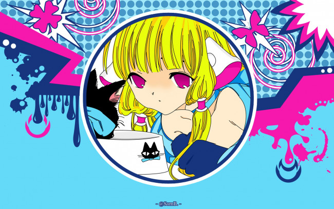 Обои картинки фото chobits, аниме, фон, взгляд, девушка