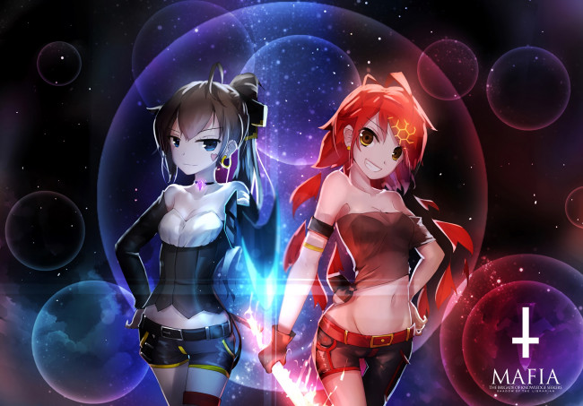 Обои картинки фото pixiv fantasia, аниме, взгляд, девушки, фон