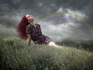 Картинка разное компьютерный+дизайн девушка фон поле радуга