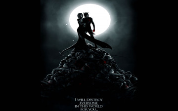 Картинка фэнтези нежить парень нимб луна гора трупы девушка