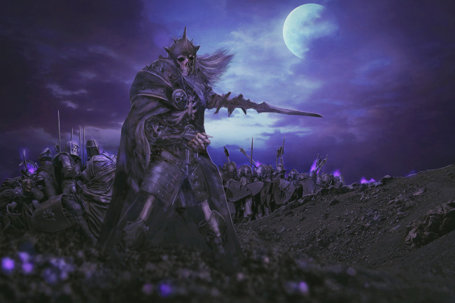 Обои картинки фото фэнтези, нежить, существо, латы, фон, луна
