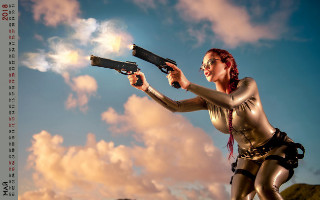 Обои картинки фото календари, девушки, девушка, пистолет